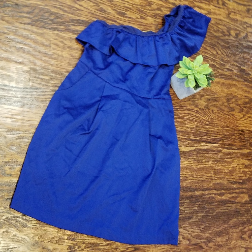 Lulu's Blue Satin One Shoulder Cocktail Dress